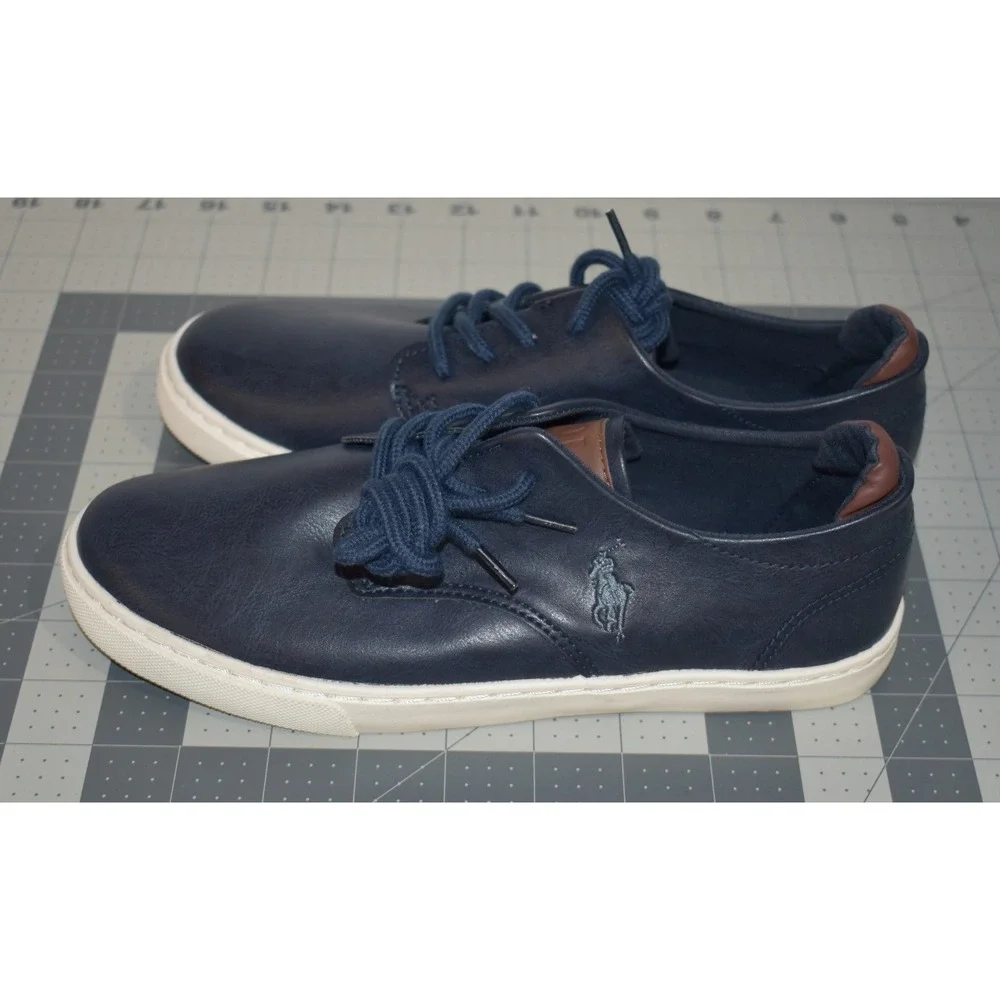 Polo Ralph Lauren Thurston Navy Blue Faux Leather Sneakers Kids 5 RF101478